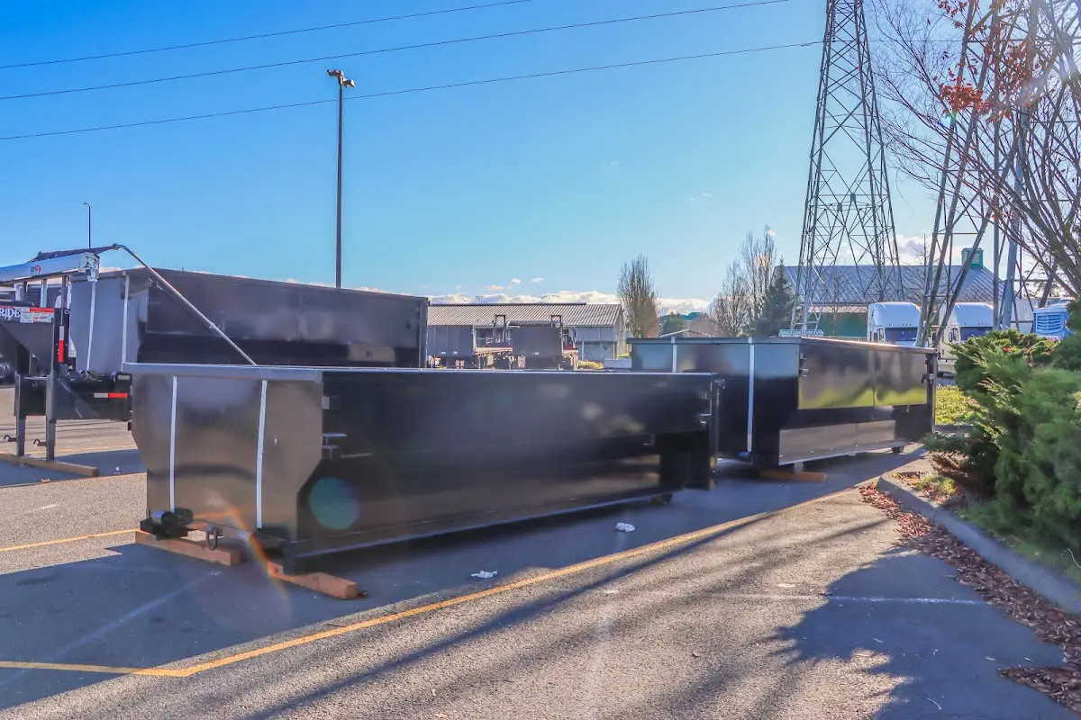 Roll-off dumpster ready for waste disposal at job site for 3 Yard Dumpster Rental in Falls Church